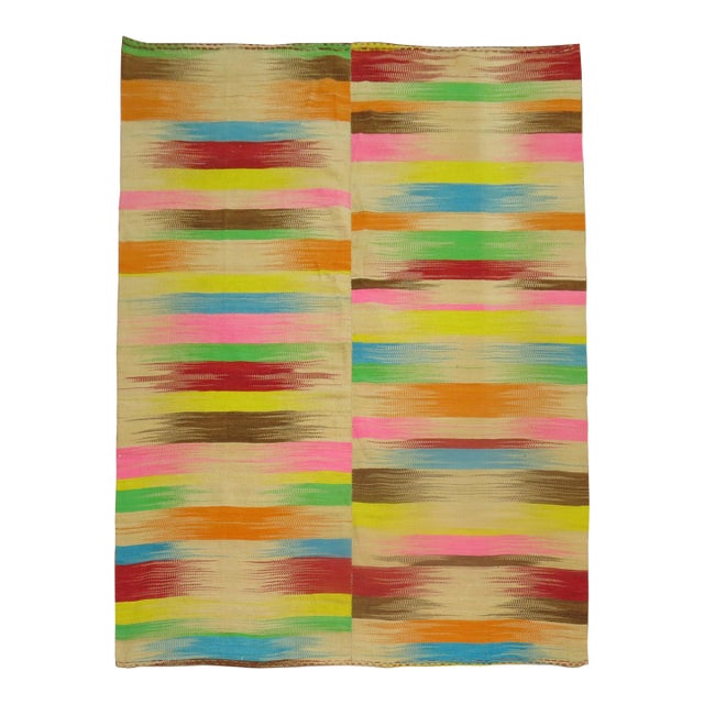 Retro Turkish Deco Kilim, Rainbow - 6'9" x 8'9" For Sale