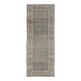 Gallery Persian Malayer All-Over Geometric Design in Lt. Blue, Tan and Green 6'3"x16'3" For Sale