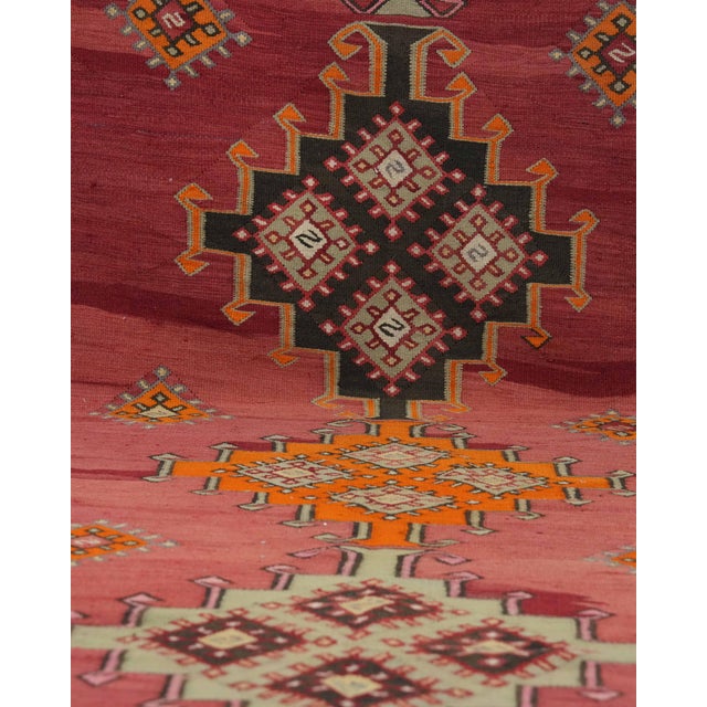 1970s Vintage Turkish Handmade Wool Cotton Red Runner Rug For Sale - Image 4 of 11