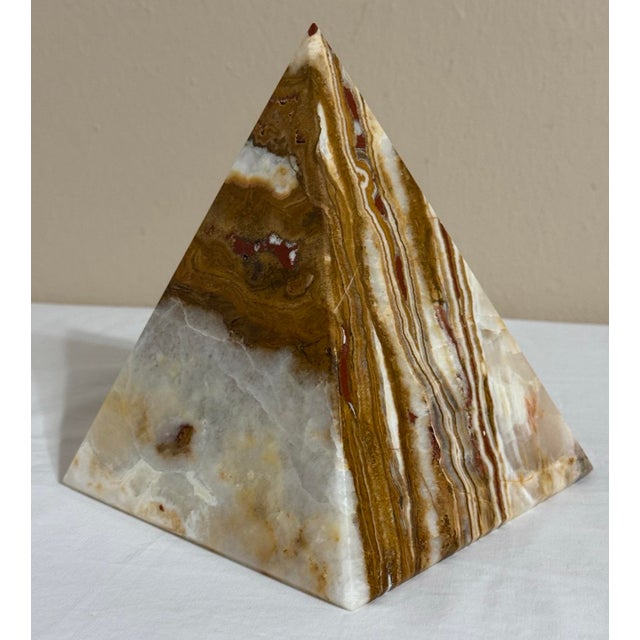 Contemporary Large 7” Banded Calcite Stone Pyramid Display Object Feng Shui For Sale - Image 3 of 12