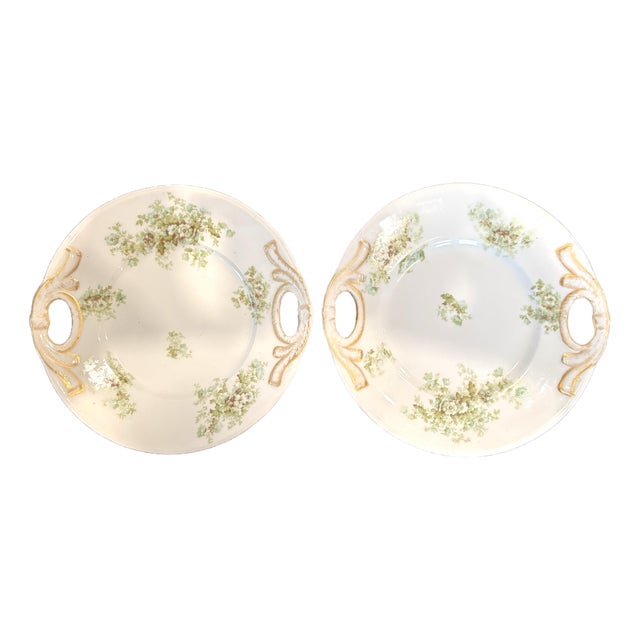 Pair of Limoges Porcelain Floral and Gold Platters For Sale