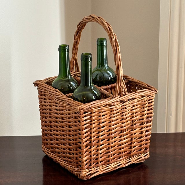 Vintage French-Style Four Bottle Wicker Wine Caddy For Sale - Image 13 of 17
