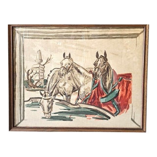 Vintage Equestrian Painting on Linen and Original Frame For Sale