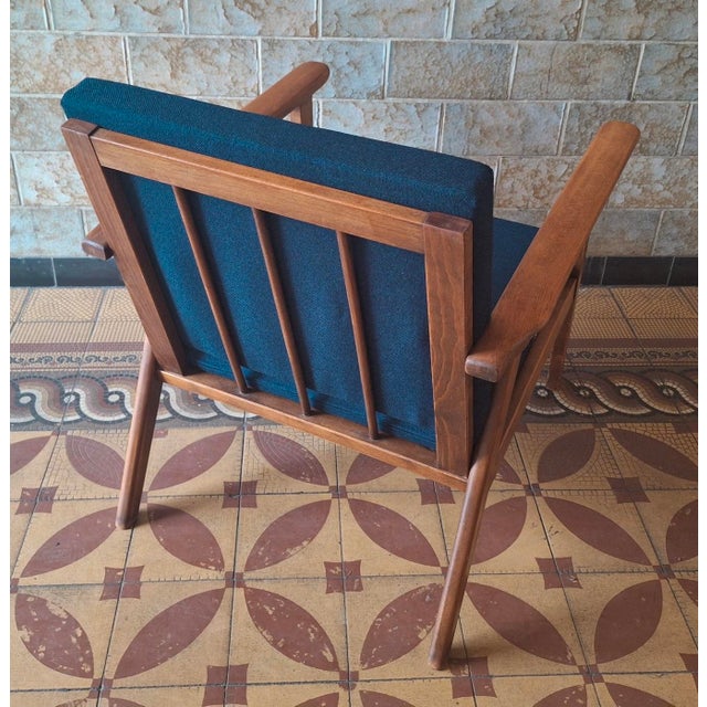 Danish Teak Lounge Chair with Sea Blue-Green Fabric, 1960s For Sale - Image 9 of 11