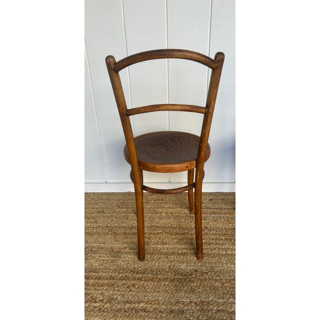 Camel Austrian Art Nouveau Bentwood Chair With Patterned Seat, J. & J. Kohn, 1900s--a Pair For Sale - Image 8 of 9