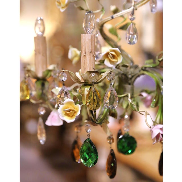 Early 20th Century French Floral Porcelain and Crystal Five-Light Chandelier For Sale - Image 4 of 9