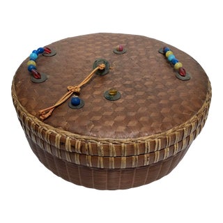 Antique Chinese Sewing Basket With Peking Glass Beads For Sale