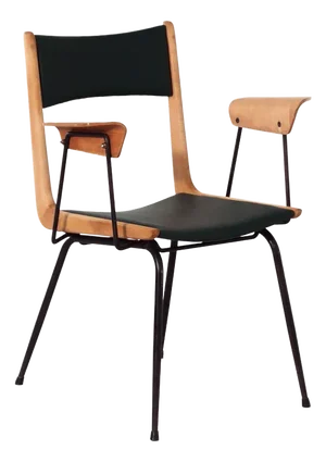 Italian Boomerang Chair with Wooden Armrests & New Upholstery attributed to Carlo De Carli, 1950s