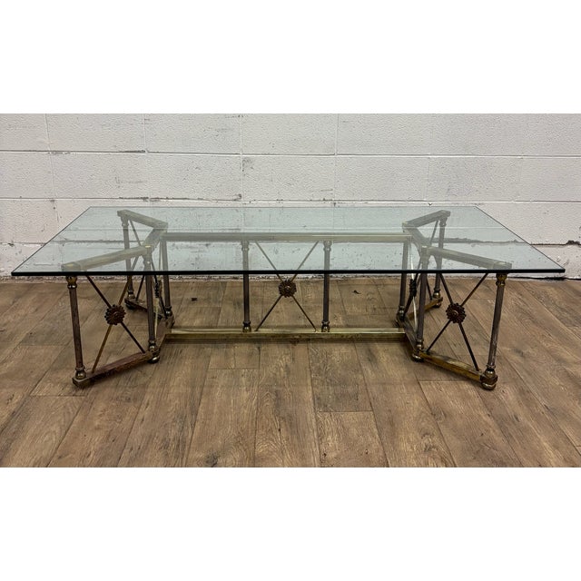 Vintage Maison Jansen Style Hollywood Regency Style Brass and Glass Coffee Table For Sale - Image 14 of 14