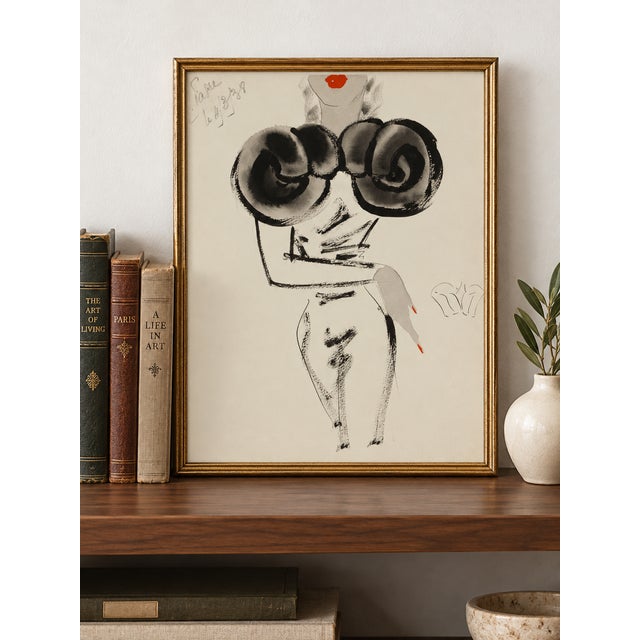 Bunny Williams Home Vintage French Fashion Art Print – Sculptural Fur Shoulder Illustration, 18" X 24" For Sale - Image 4 of 9