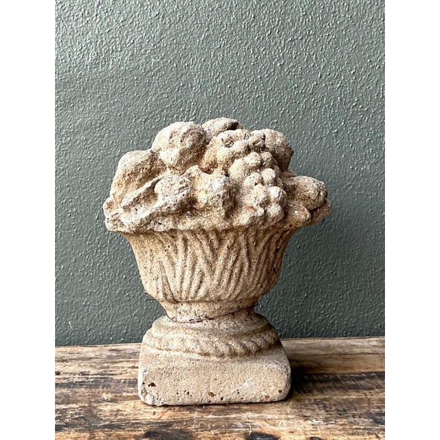 French Country Vintage Concrete Fruit Basket Sculpture For Sale - Image 3 of 18
