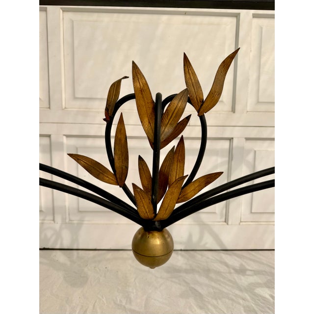 Coco Chanel 1960s Italian Style Wrought Iron & Gilt Leaf Glass Console Table For Sale - Image 4 of 15