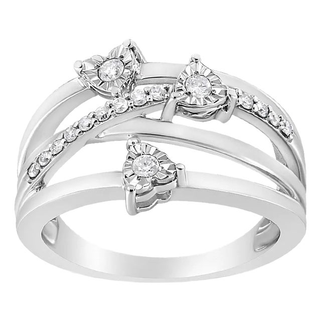 .925 Sterling Silver 1/5 Cttw Miracle-Set Diamond Heart Cross-Over Bypass Ring (I-J Color, I2-I3 Clarity) - Size 6 For Sale