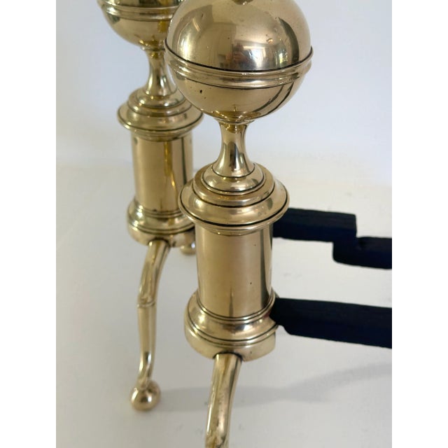 Early 19th Century Signed Pair of Early 19th Century Federal Period Brass Andirons by Richard Whittingham For Sale - Image 5 of 12