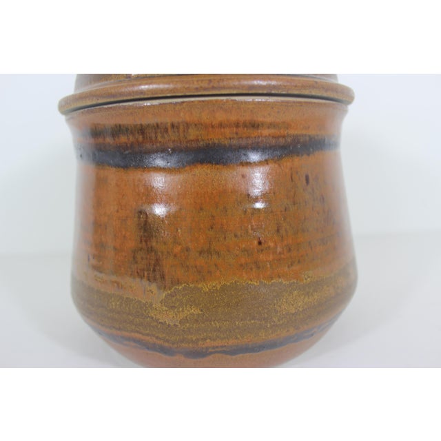 Large Vintage Signed Studio Pottery Lidded Jar or Pot, Ceramic Canister With Lid Rust Brown, Earth Tone Handmade For Sale - Image 9 of 9