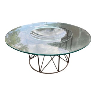 1980s Sculptural Gilt Brass Coffee Table With Concave Glass Top For Sale