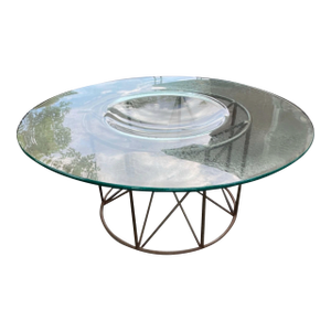 1980s Sculptural Gilt Brass Coffee Table With Concave Glass Top