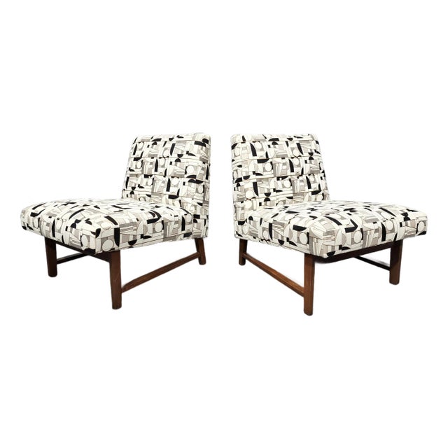 Mid 20th Century Edward Wormley for Dunbar Slipper Chairs in French Fabric- Set of 2 For Sale