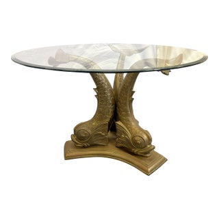 1960's Italian Hollywood Regency Brass Koi Fish Dining Table With Beveled Glass Top For Sale