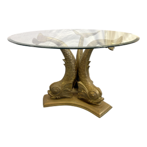 1960's Italian Hollywood Regency Brass Koi Fish Dining Table With Beveled Glass Top