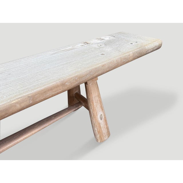 Andrianna Shamaris Impressive Milky Toned Teak Wood Long Bench For Sale - Image 17 of 18