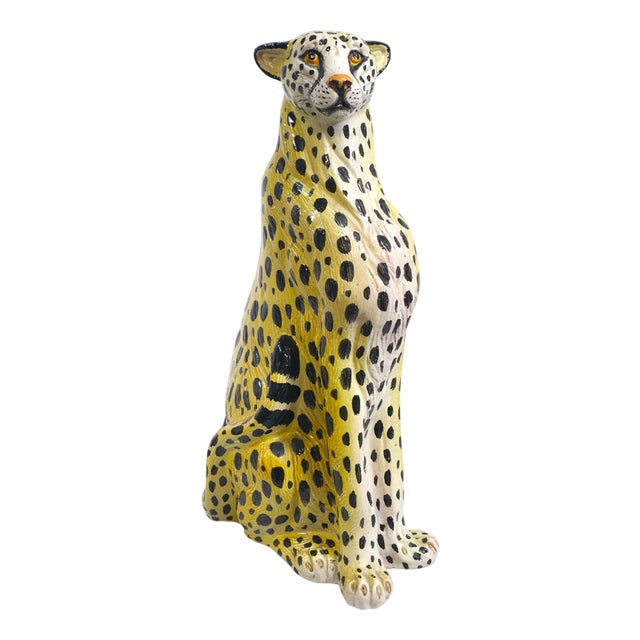 Italian Terracotta Leopard Statue, 1950 For Sale