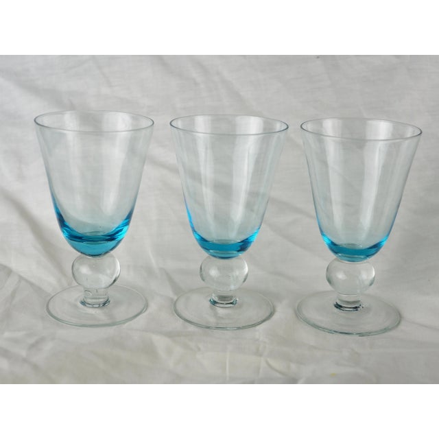 1970s French Blue Smoked Wine Glasses - Set of 3 For Sale - Image 4 of 10