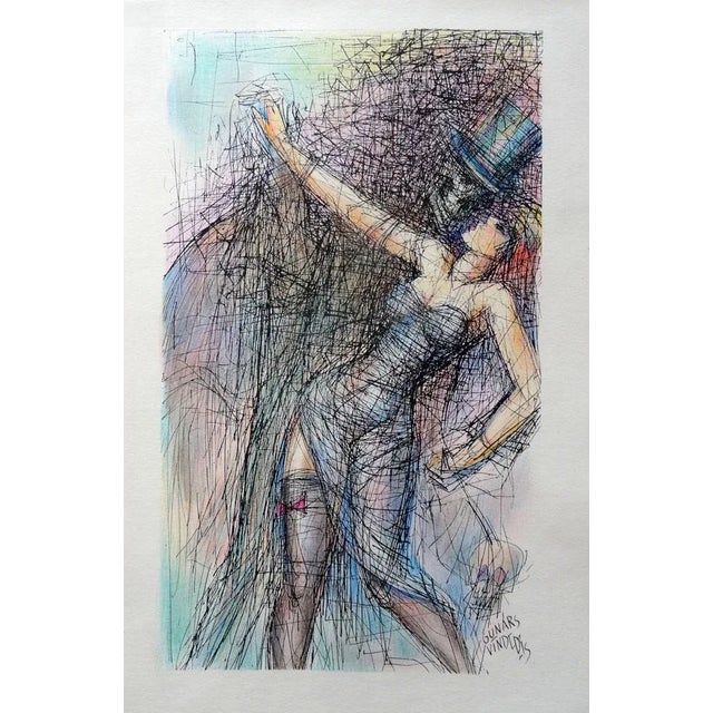 Gunars Vindedzis, Dance, Ink & Colored Pencil, 1980s For Sale - Image 4 of 4