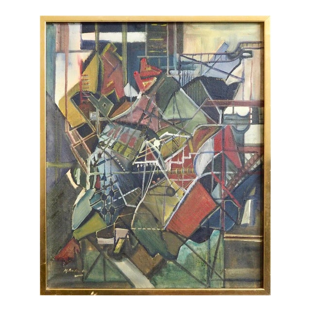 Cubist European Painting Oil on Canvas For Sale