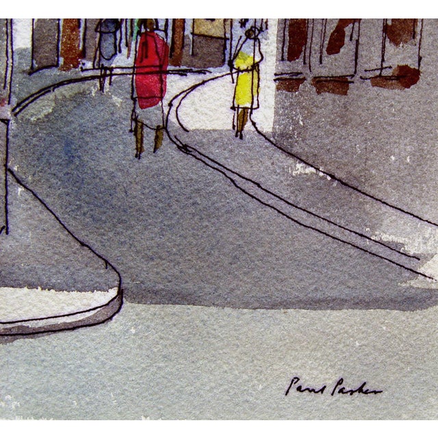 1980 watercolor on paper street scene with historical architecture of Las Palmas Spain by Paul Parker (1905 - 1987)...
