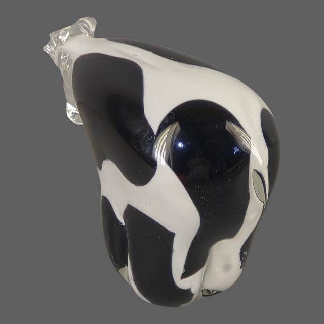 Italian Hand-Blown Art Glass Spotted Black & White Cow Paperweight Figurine For Sale - Image 6 of 10