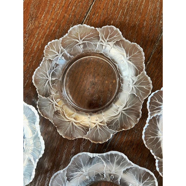 Antique Lalique France Crystal Honfleur Geranium Set of Four Bowls 6"Diameter C1940s For Sale In Houston - Image 6 of 10