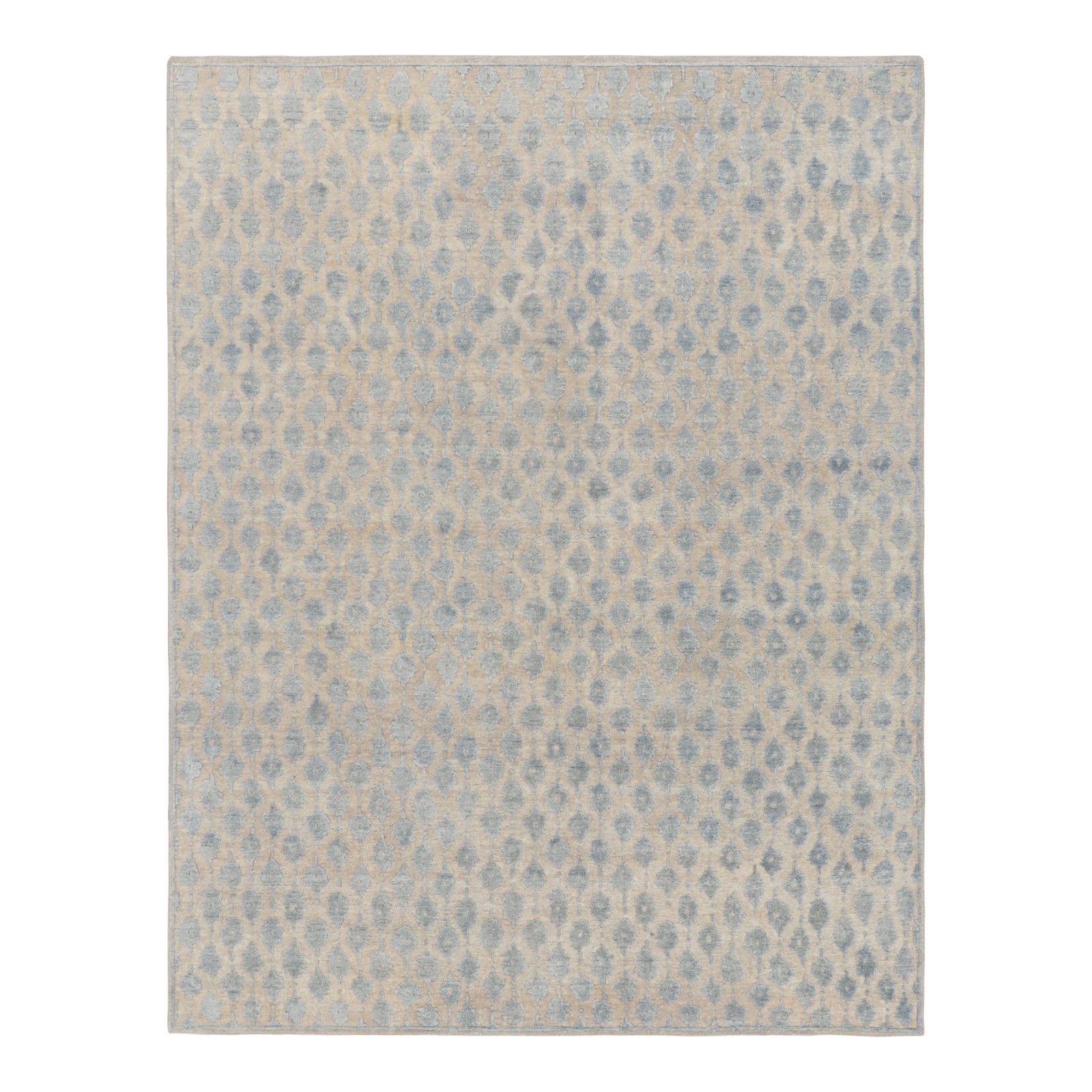 Rug & Kilim’s Modern Block Print Rug in White with Blue Floral Patterns ...