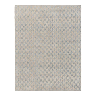 Rug & Kilim’s Modern Block Print Rug in White with Blue Floral Patterns - 3x5 For Sale