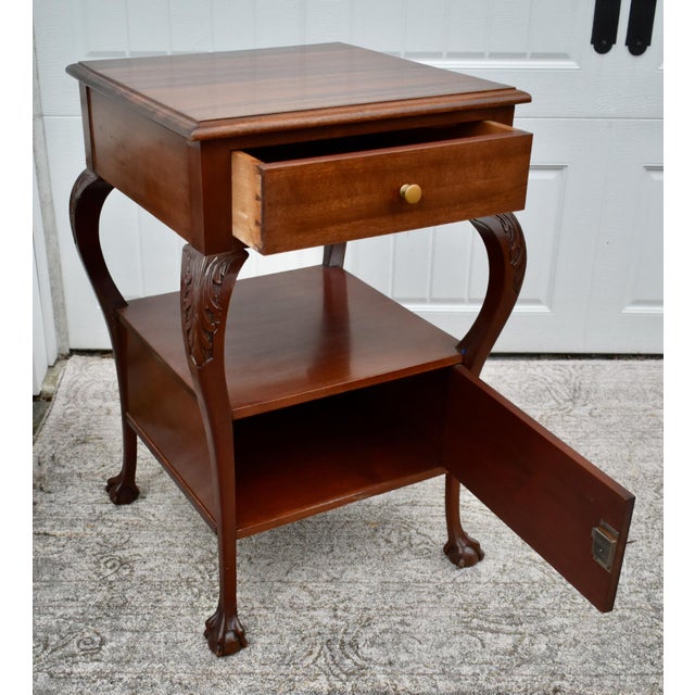 Wood Antique Carved Mahogany Chippendale Style Stand W/Drawer & Locking Door For Sale - Image 7 of 12