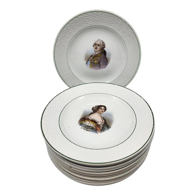 Saint Amand Earthenware Plates King Queens Favorites of France, Set of 12 For Sale