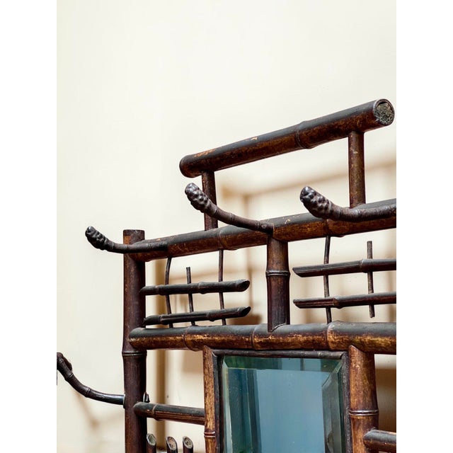 Wood Victorian Bamboo Coat Stand with Mirror and Umbrella Stand, 1890s For Sale - Image 7 of 11