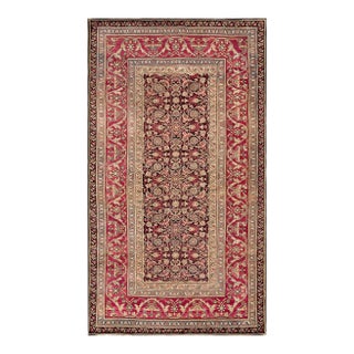 1900s Brown Medallion Antique Indian Agra Rug 5'0" X 8'7" Handknotted Wool Carpet For Sale