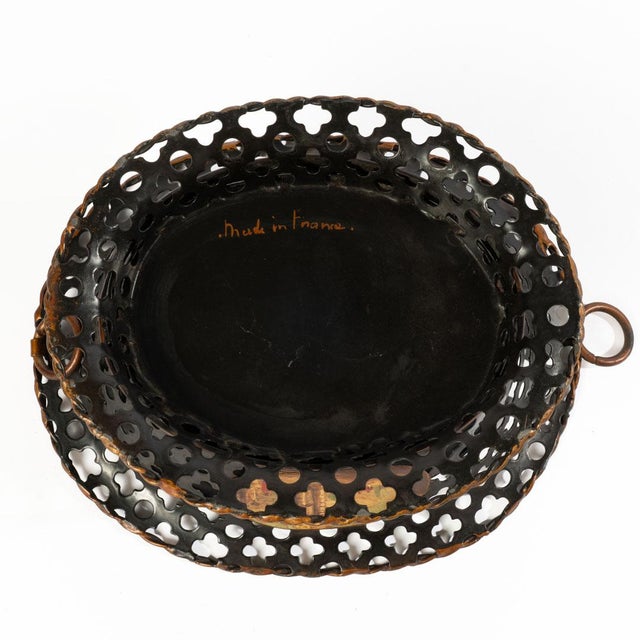 Mid 20th Century French Tole Painted Filigree Basket Planter For Sale - Image 4 of 12