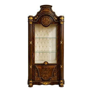 French Louis XV Style Grand Vitrine Cabinet – Ornate Solid Wood Display Case With Gold Details For Sale
