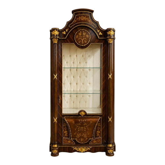 French Louis XV Style Grand Vitrine Cabinet – Ornate Solid Wood Display Case With Gold Details For Sale