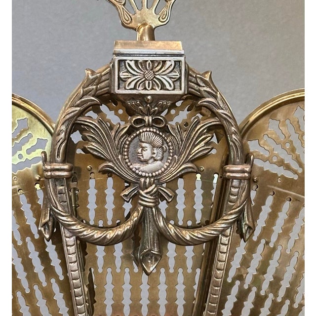 Vintage Brass Fireplace Screen Cameo Folding Peacock Screen For Sale - Image 4 of 11