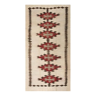 1930s Rustic Beige Field Geometric Antique American Navajo Flatweave Wool Rug For Sale