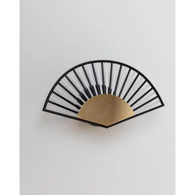 Hollywood Regency Fan-Shaped Glass Tubes and Gilt Metal Wall Lamp, Italy, 1980s For Sale - Image 11 of 11