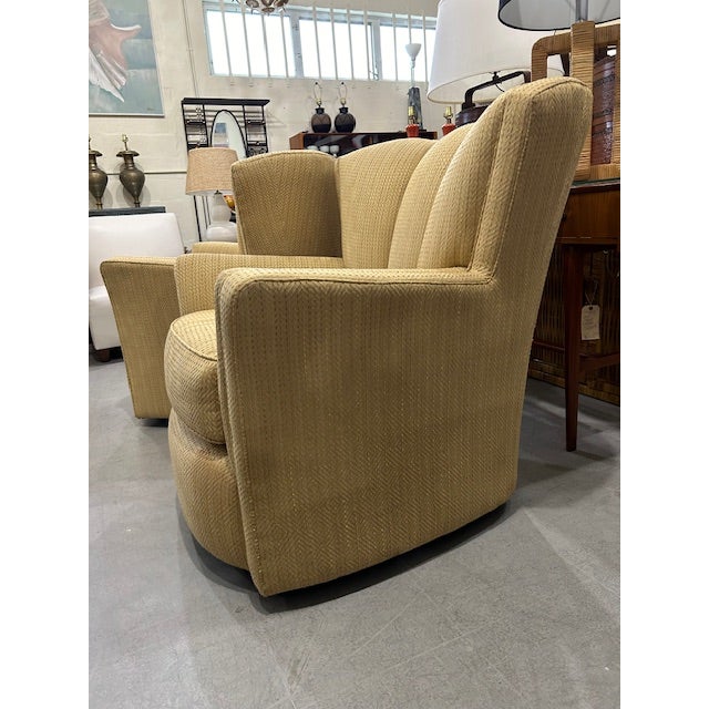 Channel Back Scalloped Swivel Chairs, a Pair For Sale - Image 4 of 8