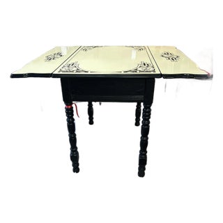 Black and White Enamel Vintage Dining Table For Sale