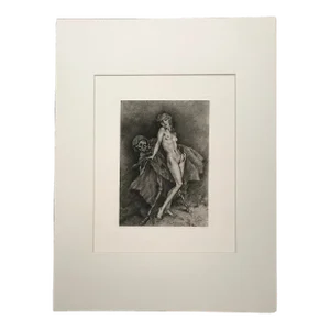1920s Edouard Chimot French Art Deco Drypoint Etching of Female Nude, Eros & Thanatos