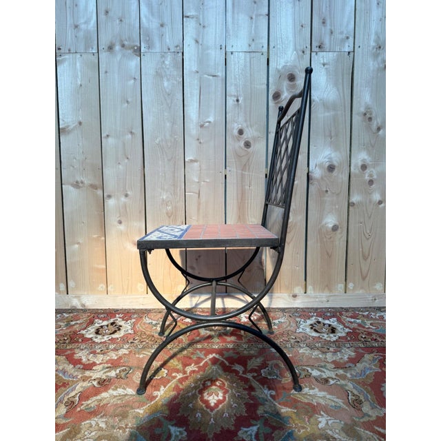Mediterranean Style Wrought Iron and Cement Mosaic Garden Chairs, 1980s, Set of 6 For Sale - Image 9 of 11