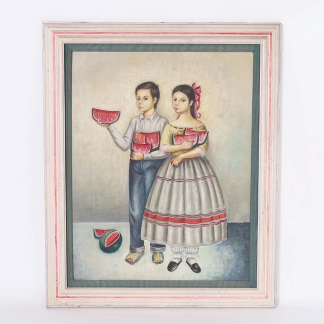 Pair of Paintings of a Boy and a Girl For Sale In West Palm - Image 6 of 10