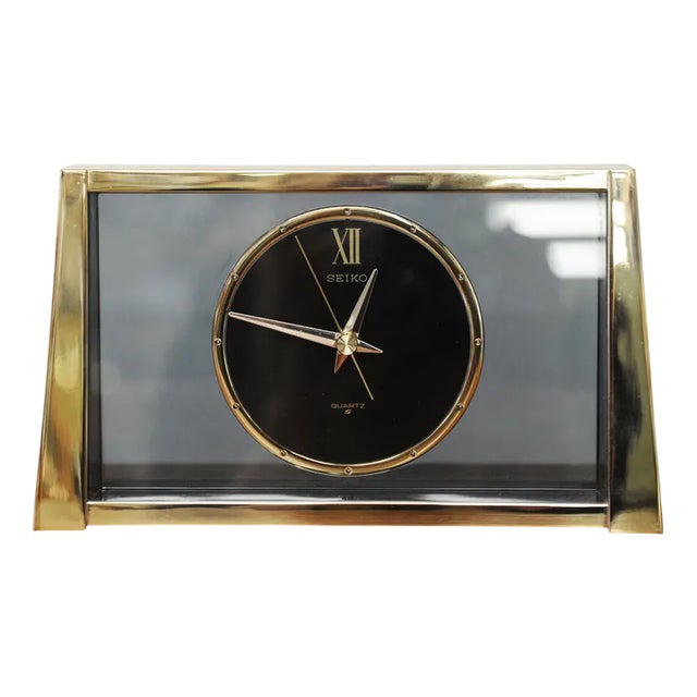 Vintage Brass and Glass Mantle Clock from Seiko, 1960s For Sale